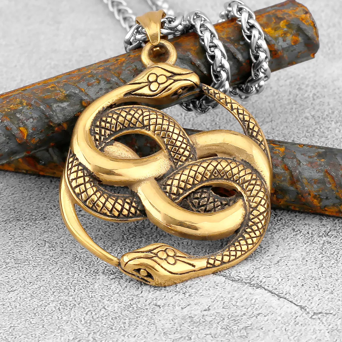 Authentic Vintage Creative Design Ouroboros Snake Viking Necklace Nordic Men Double Snake Odin Pendant Amulet Jewelry