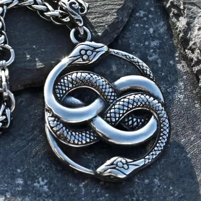 Authentic Punk Double Ouroboros Pendant Gothic Animal Eternal Snake Necklace Men Cool Hip Hop Trendy Party Jewelry