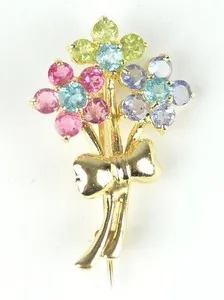 Authentic Floral Protection: Vintage Gold-Plated Bouquet Brooch