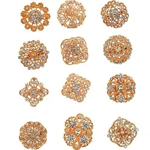 Authentic Celestial Harmony: 12-Piece Gold Plated Crystal Brooch Wedding Bouquet Decoration