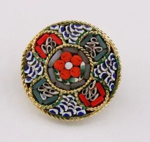Authentic Vintage Micro-mosaic Flower Bouquet Cross Brooch Pin 1" Gold Plated