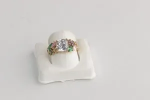 Authentic Yellow gold Plated on 925 Sterling Silver Floral Bouquet style CZ Ring Size 6