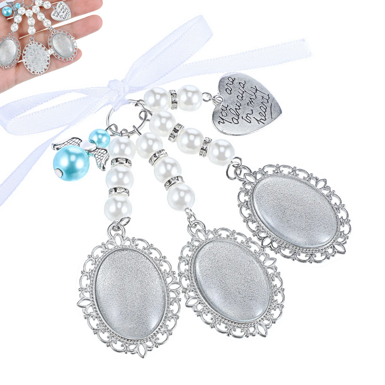 Authentic 1Set Premium Photo Frame Charms for DIY Bouquet Pendants Memorial Photo Charms Jewelry Making Accessories Oval Glass Dome Metal