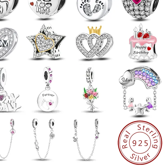 Authentic 925 Sterling Silver Love Heart Bouquet Mom Safety Chain Charms Bead Diy Bracelet Bangle Making Of Fine Jewelry