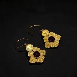 Authentic Celestial Longevity Dangle Earrings: A Symphony of Golden Grace
