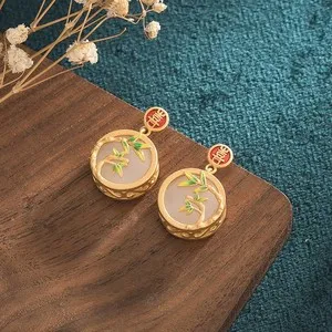 Authentic Chinese Hanfu Earrings Gold Plated Studs Traditional
