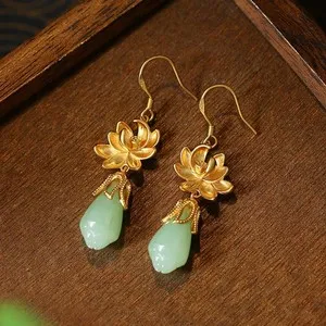Authentic Chinese Style Qipao Hanfu Earrings Gold Plated Magnolia Handmade Women