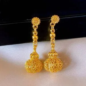 Authentic Golden Gourd Whispers: Celestial Harmony Drop Earrings