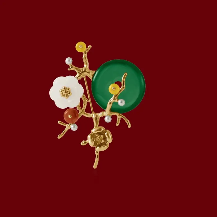 Authentic Verdant Blossom Hotan Jade Talismanic Brooch