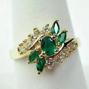Authentic Emerald of Abundance: 14K Yellow Gold Plated Marquise Diamond Ring