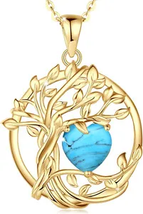 Authentic Tree of Life December Birthstone Necklace Women Gold Plated Sterling Silver