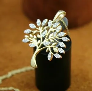 Authentic 1Ct Round Cubic Zirconia " Tree Of Life" Pendant Necklace 925 Silver Gold Plated