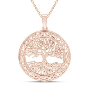 Authentic 40mm Tree of Life Celtic Pendant Necklace 14K Rose Gold Plated Sterling Silver
