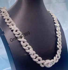 Authentic White Gold Plated Men's Stylish Party Wear 22" Chain Round Cubic Zirconia Silver