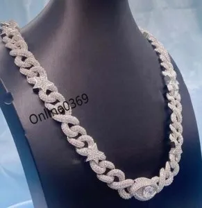 Authentic White Gold Plated Men's Stylish Party Wear 22" Chain Round Cubic Zirconia Silver