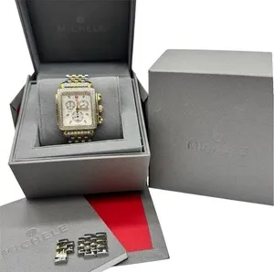 Authentic Michele MW06Z01C5046 – Twin‑Tone 18K Gold‑Plated Diamond Pendant: 33 MM Beacon of Balance