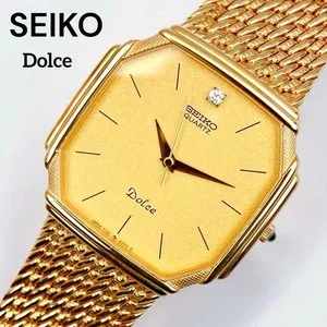 Authentic Seiko Dolce Diamond Gold-Plated Quartz Watch Female Used Ready to Wear SA423