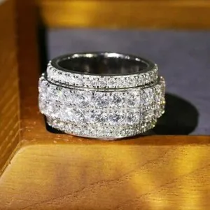 Authentic Wear Band 3CT Round Real Moissanite 14k White Gold Plated Eternity Ring