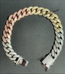 Authentic Men's VVS Moissanite 7mm Daily Wear Cuban 8" Bracelet 3 Tone Gold Plated Silver
