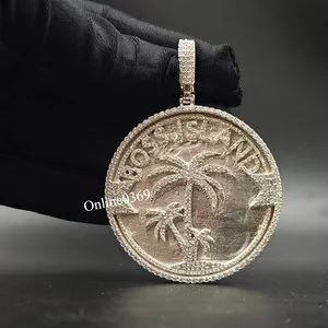 Authentic White Gold Plated Silver D/VVS Moissanite Men's Custom Party Wear Circle Pendant