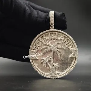 Authentic White Gold Plated Silver D/VVS Moissanite Men's Custom Party Wear Circle Pendant