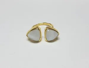 Authentic ! Marz Gems Gold Plated Sterling Silver Moonstone Gemstone Adjustable Ring