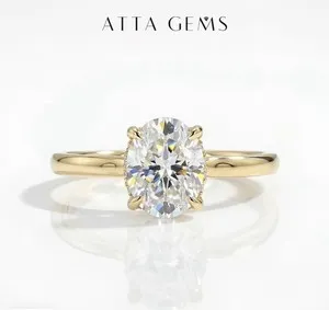 Authentic Atta Gems 2CT Oval Lab Moissanite Gold Plated S 925 Ring Size 7.5 Anniversary