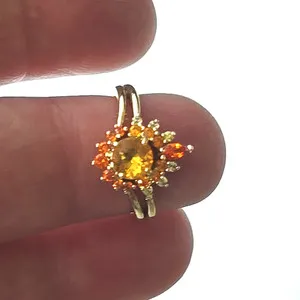 Authentic Vintage Yellow Gold Plated Simulated Sapphires Gems Secretus Signed Ring sz 5