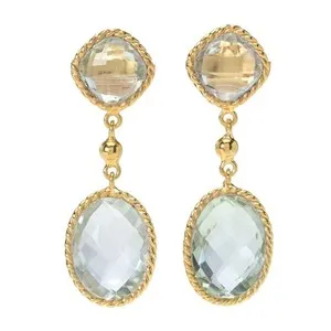 Authentic Verdant Mist Prasiolite Drop Earrings in 18K Gold