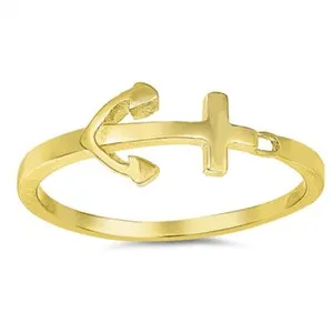 Authentic Small Sideways Gold Plated Anchor Sailor Ring Sterling Silver Band Sizes 3-12