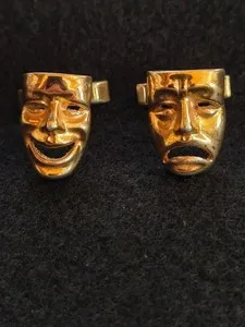Authentic The Duality of Fate: Vintage Gold-Plated Tragedy and Comedy Cufflinks