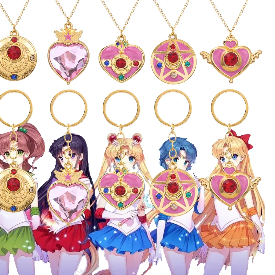 Authentic Anime Cute Pink Girl Necklace Tsukino Usagi Magical Transformation MOON Girl Keychian Cosplay Props Men Women Bag Jewelry