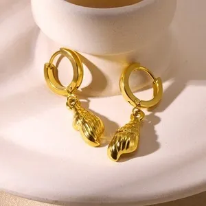 Authentic Seashell Hoop Earrings 18K Gold Plated Conch Charm Dangle