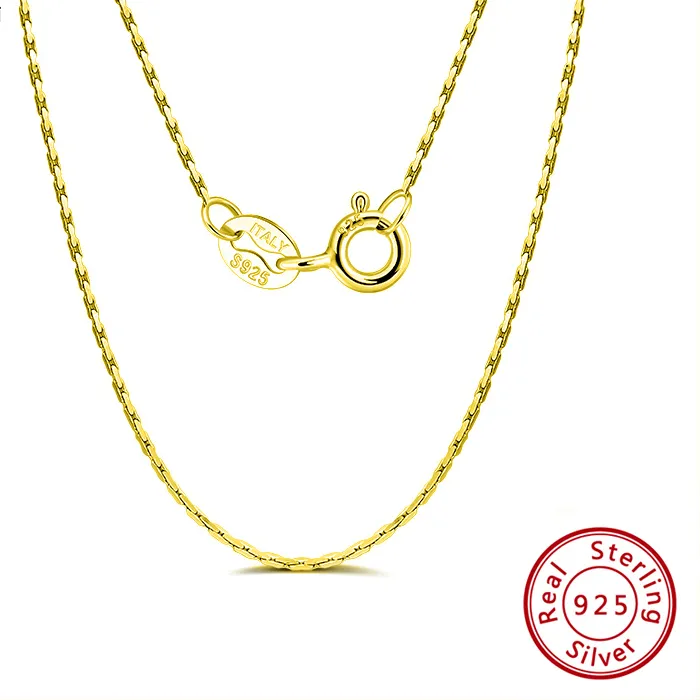 Authentic Rinntin 925 Sterling Silver 0.6mm Bamboo Link Thin Chain for Women 14K Gold Plated Silver Necklace for Pendant Jewelry SC21