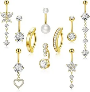 Authentic Sacred Adornments: 10pcs 14k Gold Plated Belly Button Rings for Divine Protection