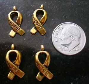 Authentic The Beacon of Resilience: Antique Gold-Plated Cancer Awareness Hope Ribbon Charms