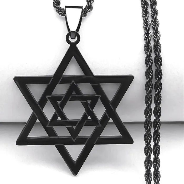 Authentic Magen Star Of David Hexagram Pendant Necklace Black Color Hollow Chain Necklaces Jewelry