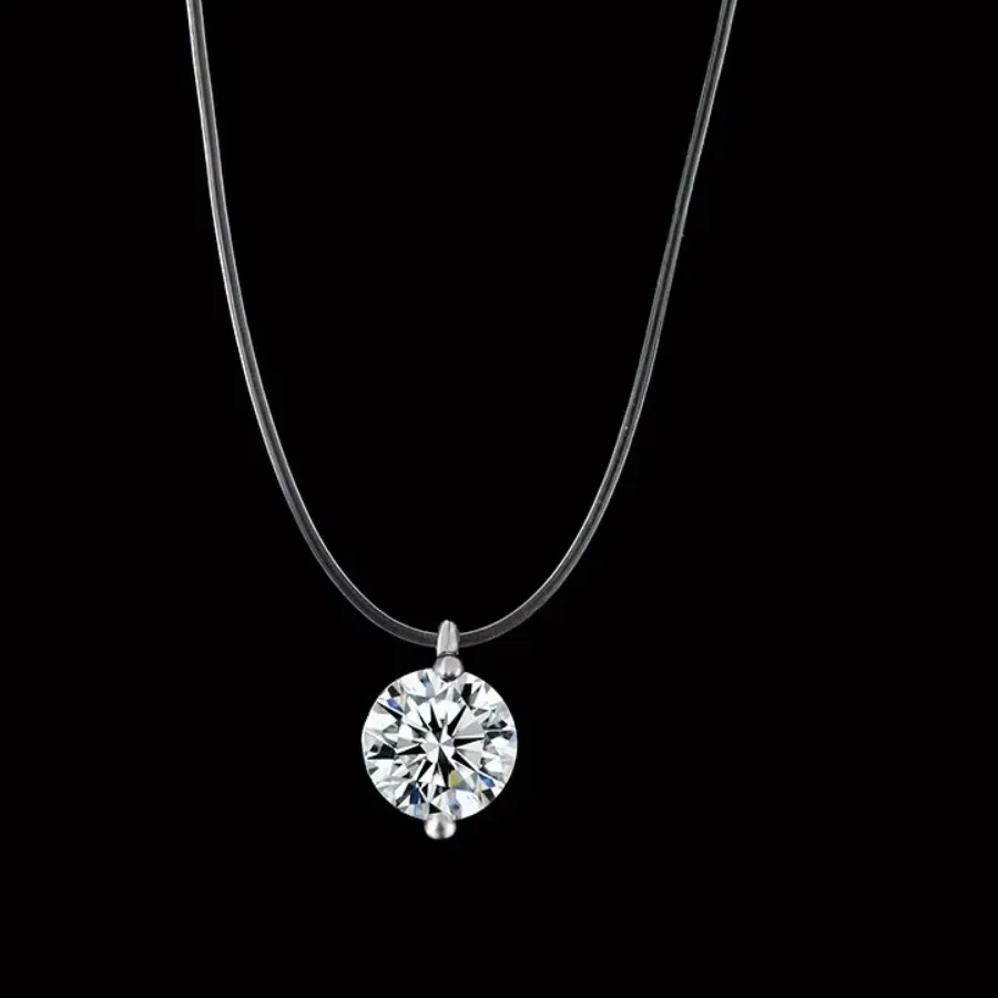 Authentic Fsunion Transparent Fishing Line Necklace Silver Color Invisible Chain Rhinestone Choker Jewelry Accessories