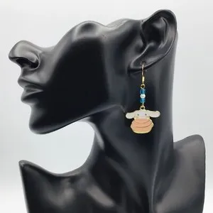 Authentic Cinnamoroll Earrings Bead Kawaii Anime Kitty Glass Beads 18k Gold Plated Hooks