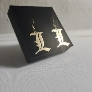 Authentic Ethereal L‑Shaped Auric Guardians: 18k Gold‑Plated Death Note Earrings