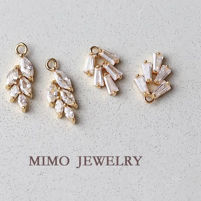 Authentic Micro Inlaid Zircon Small Leaves Charms Pendant Supplies Diy Hand Gold Plated Accessories