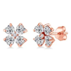 Authentic 1.87 Cttw Heart Shape Lab Grown Diamond 18K Rose Gold Plated Silver Earrings
