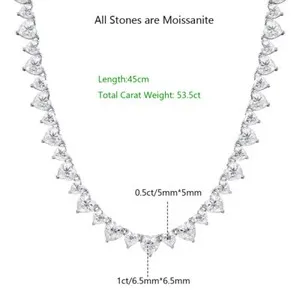 Authentic Full Heart Cut Moissanite Tennis Necklace Choker Chain 18K White Gold Plated
