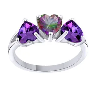 Authentic Celestial Harmony: The Amethyst and Topaz Triad Ring