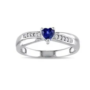 Authentic 0.50 Ct Sapphire & 18K White Gold Plated Heart Promise Ring