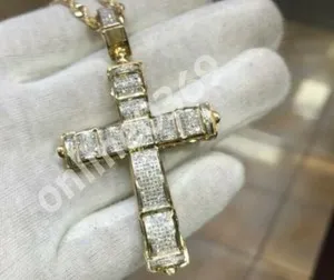 Authentic Mens Real Natural Diamond 2ct Cross Crusifix Pendant 14k Gold Plated 925 Silver