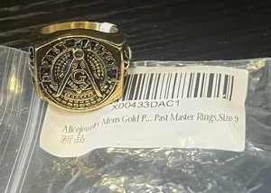 Authentic Alice Jewelry Past Master Ring Men's Sz 9 Gold Plated High Quality