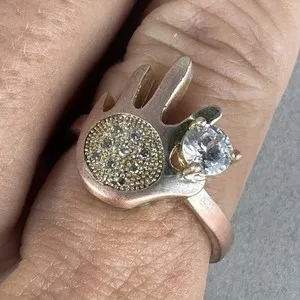 Authentic Vintage Sterling Silver 925 Gold Plated CZ Hamsa Hand of Fatima Ring Size 8.75