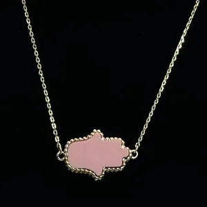 Authentic Peach Enamel Hamsa Hand 16" Necklace on Gold Plated 925 Sterling Silver