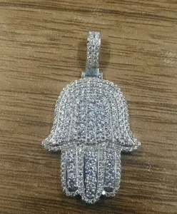 Authentic Radiant Sanctuary Hamsa Hand Moissanite Talisman in 14K White Gold